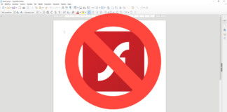 Logo Flash, con divieto sopra, su LibreOffice (sfocato)
