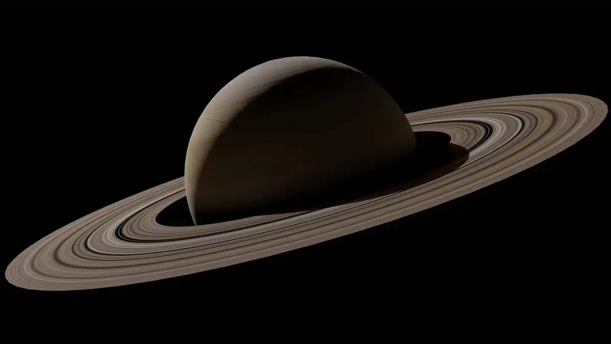 Rappresentazione artistica di una sonda spaziale in avvicinamento a Encelado e Saturno
