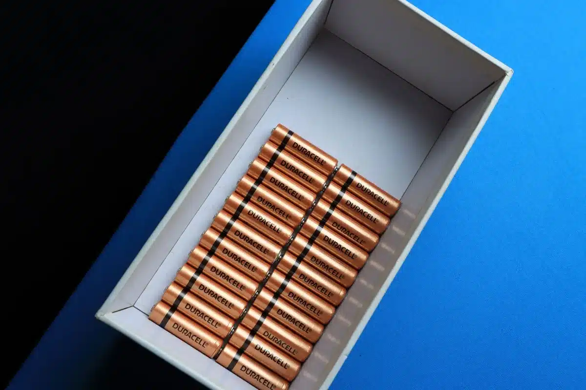 Batterie conservate in un contenitore ordinato in luogo fresco e asciutto
