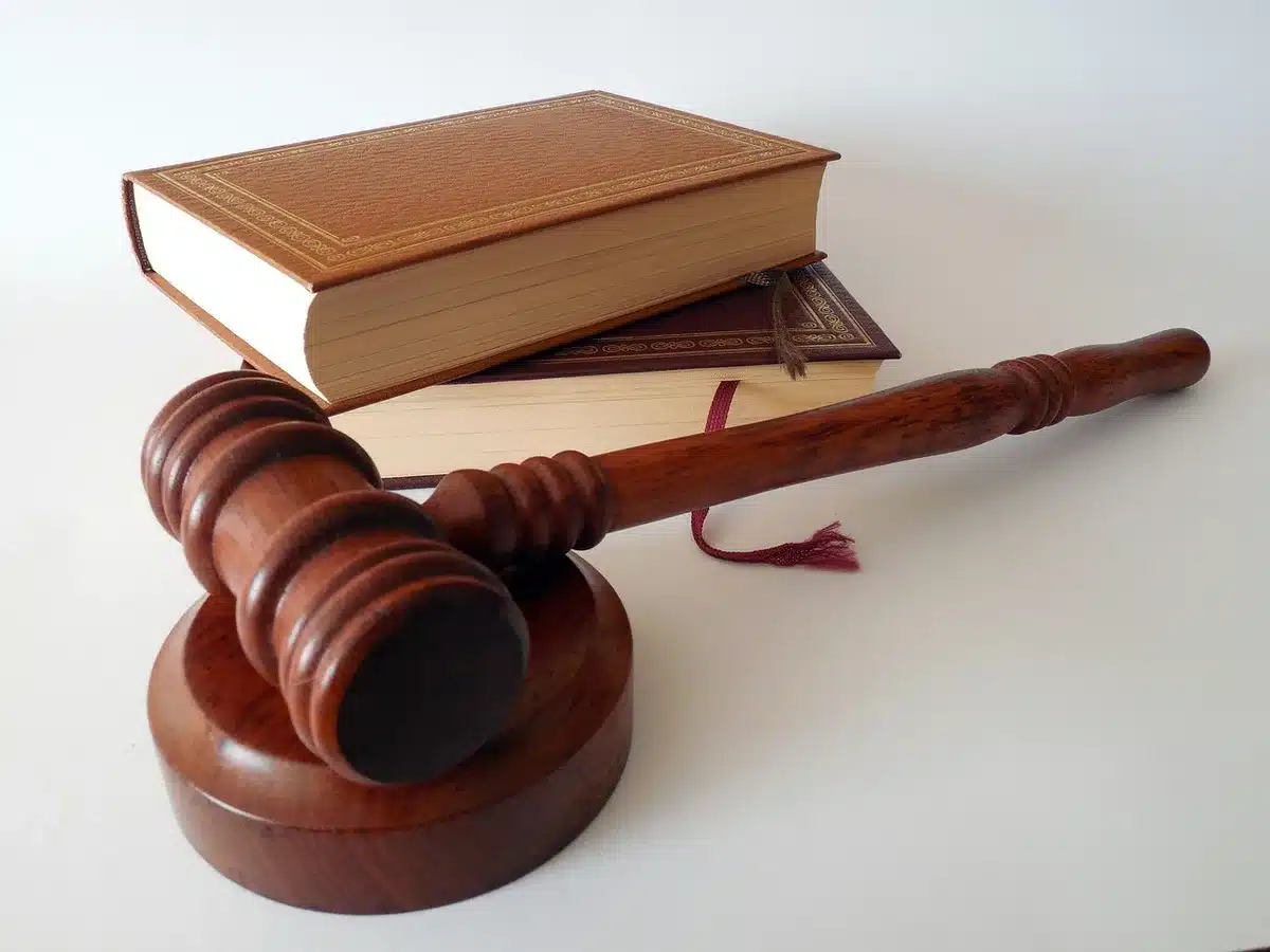 Ingresso del tribunale con agenti e fari mediatici durante un arresto