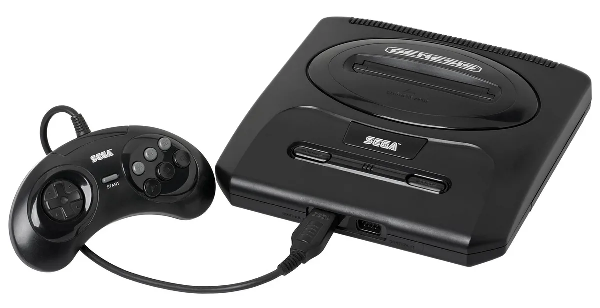 Console di gioco con schermata di collezione e controller, atmosfera urbana sullo sfondo